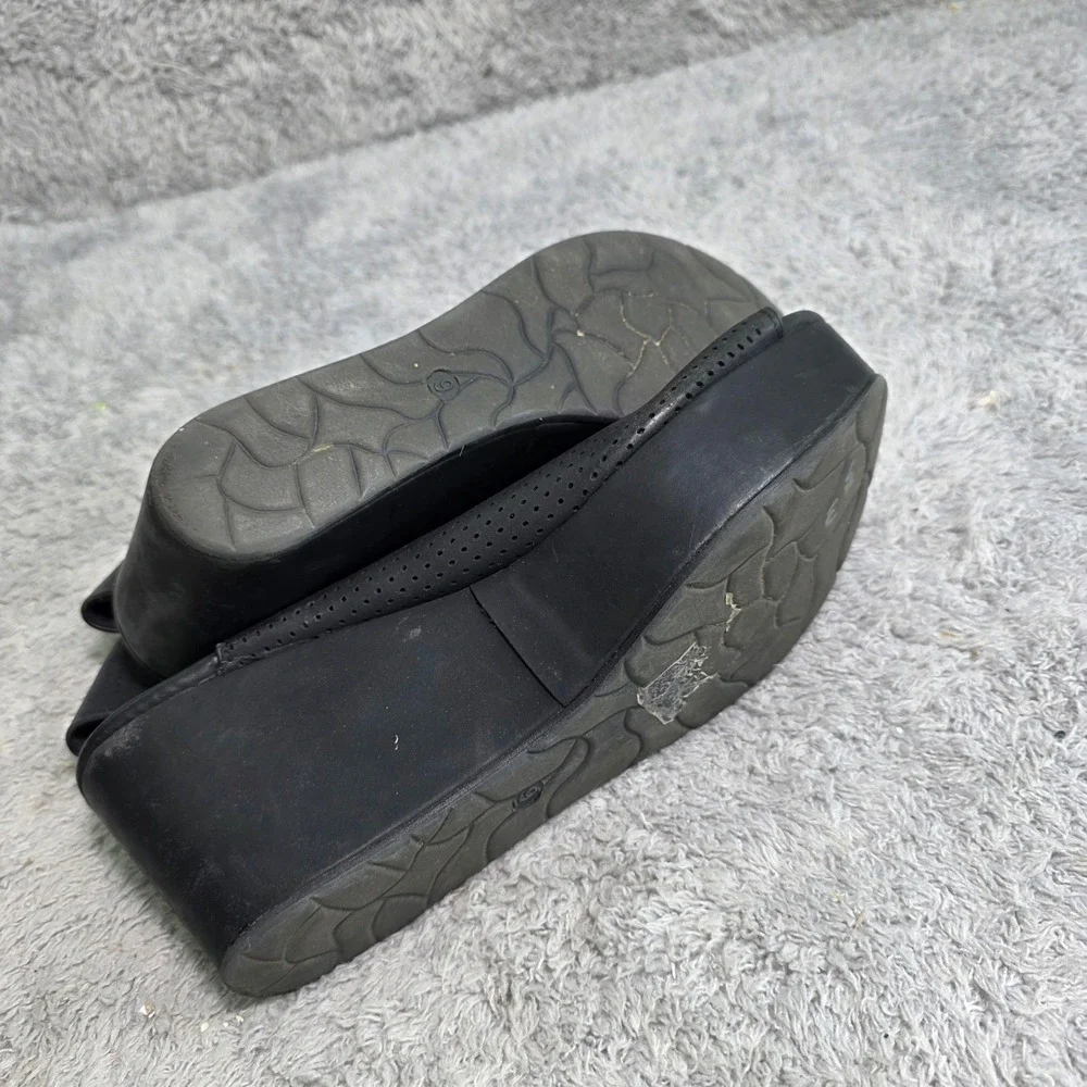 Pierre Dumas Wedge Sandals Black Perforated‎ Platform Open Toe Womens 6